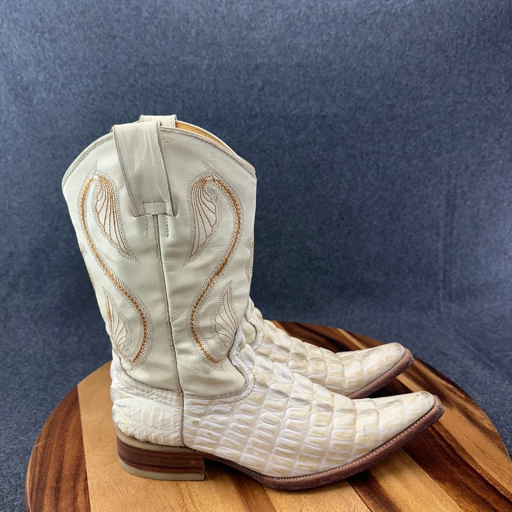 Donaldo Boots Mens White Caiman Crocodile Belly Western Cowboy Boots 6.5